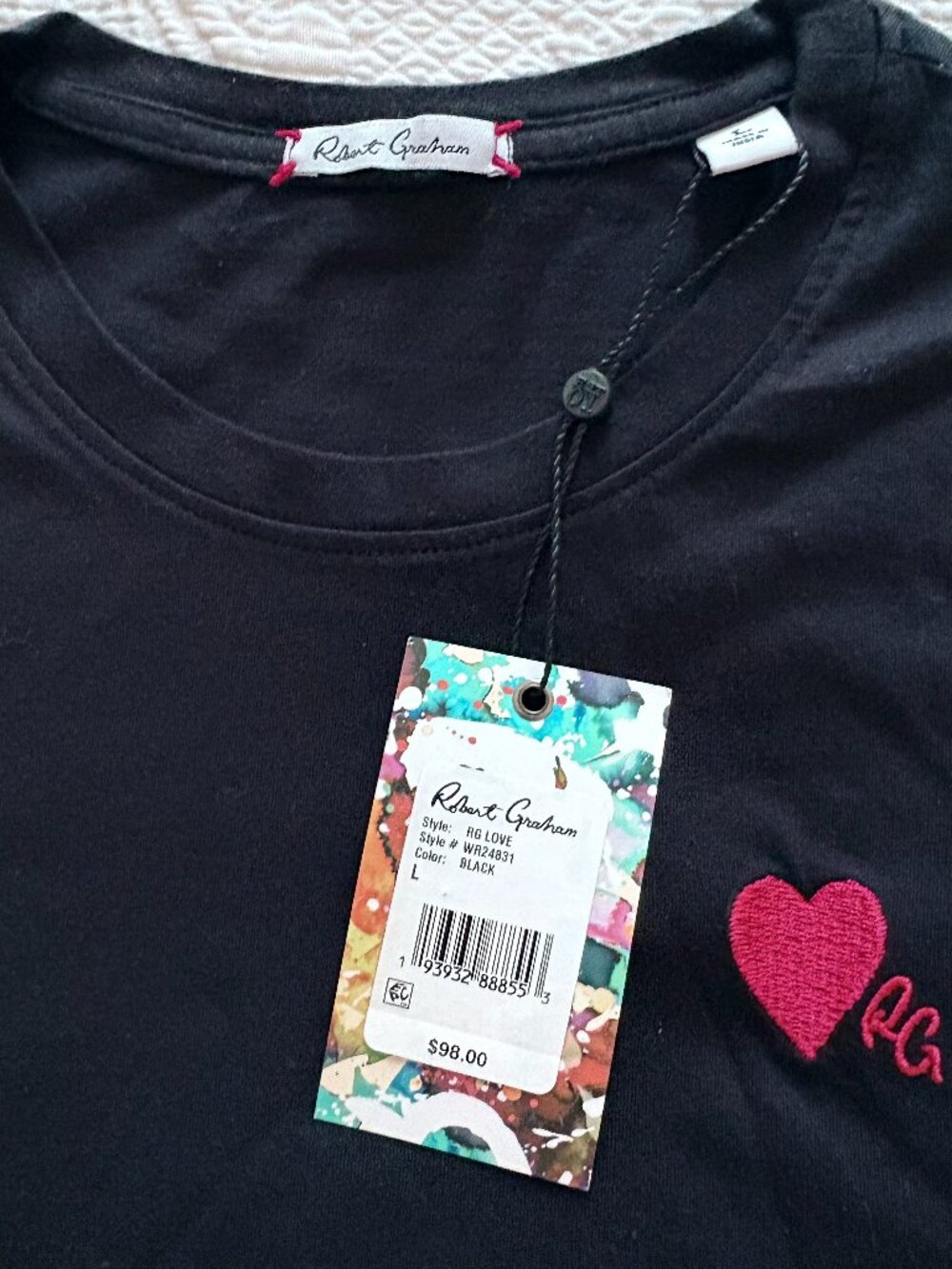 Robert Graham Black Cotton T- Shirt -NWT Size Large